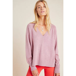 Anthropologie Sweater XS Mauve Pink Gabby V-Neck Merino Wool Jumper Long Sleeve